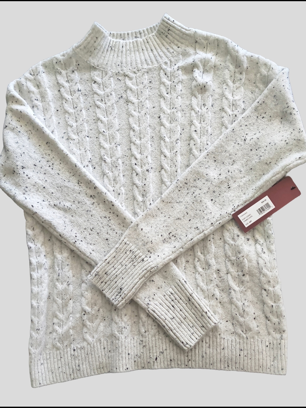 Love Scarlett Speckled Cream Cable Mock Neck Sweater